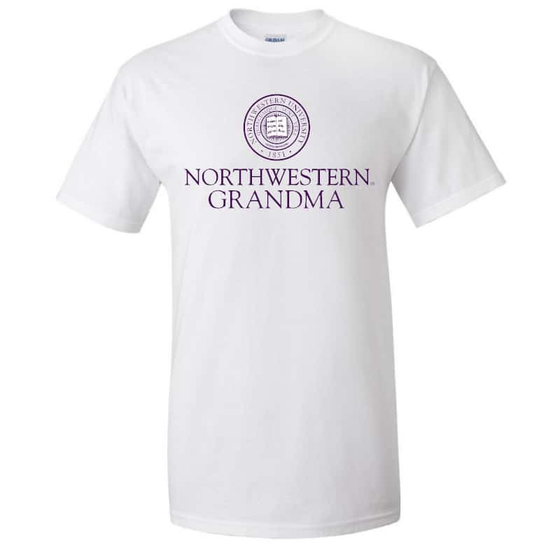 Northwestern University Wildcats White Short Sleeve Tee Shirt with Grandma Design NW2985