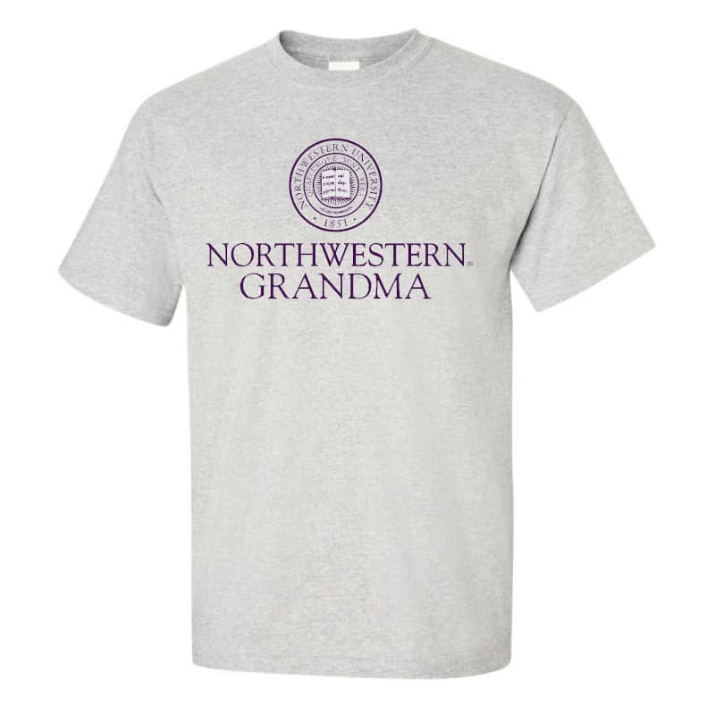 Northwestern University Wildcats Light Grey Short Sleeve Tee Shirt with Grandma Design NW2986