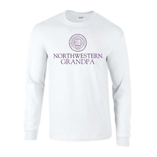 Northwestern University Wildcats White Long Sleeve Tee Shirt with Grandpa Design