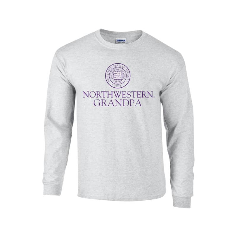 Northwestern University Wildcats Light Grey Long Sleeve Tee Shirt with Grandpa Design