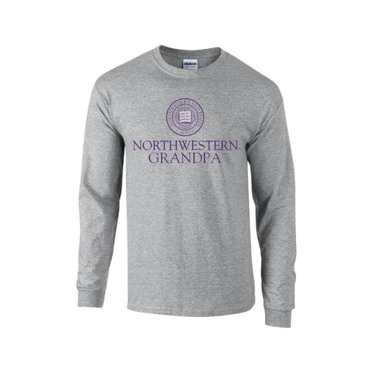 Northwestern University Wildcats Dark Grey Long Sleeve Tee Shirt with Grandpa Design