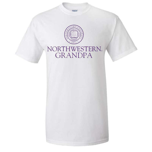 Northwestern University Wildcats White Short Sleeve Tee Shirt with Grandpa Design NW3001