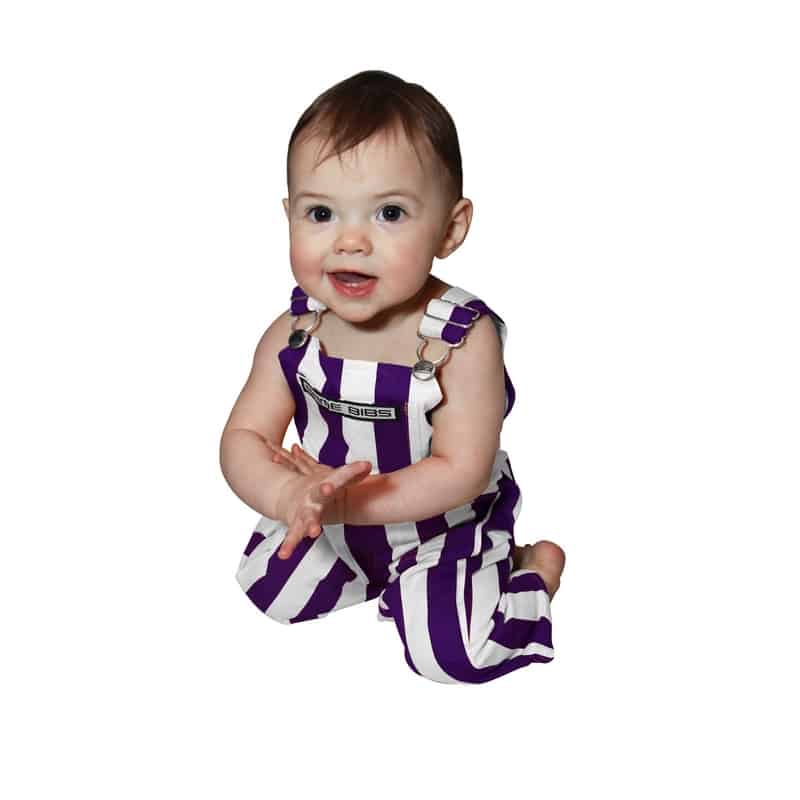 Infant Purple/White Striped Game Bib Overalls