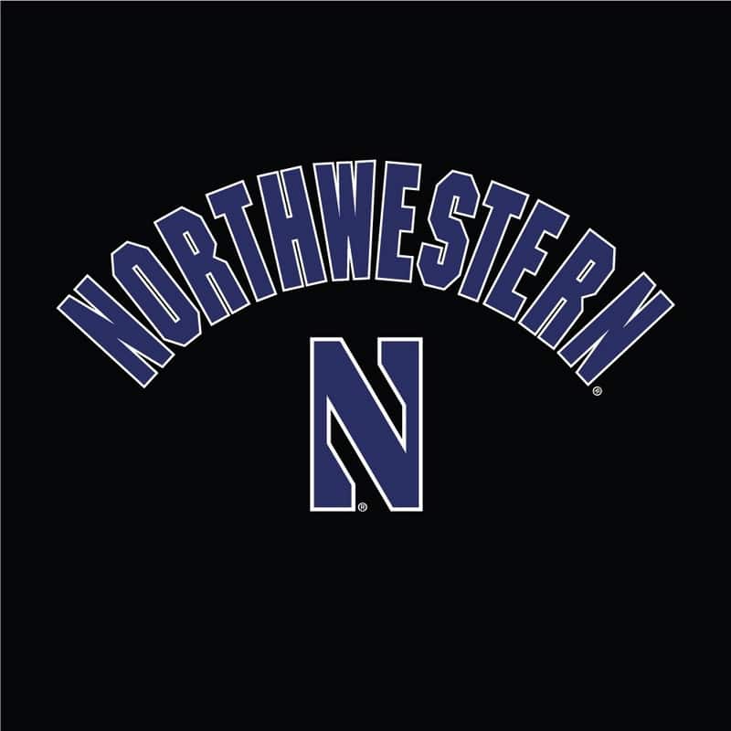 Northwestern University Wildcats Champion Men's Black Pullover Hockey Hooded Sweatshirt with Arch & Stylized N Design -Front Design