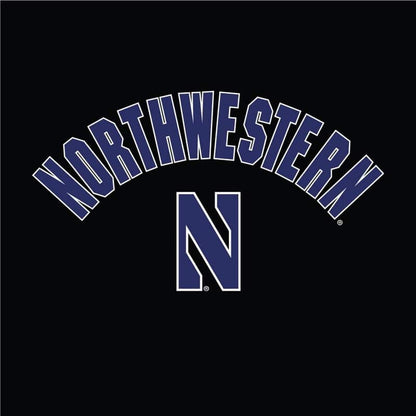 Northwestern University Wildcats Champion Men's Black Pullover Hockey Hooded Sweatshirt with Arch & Stylized N Design -Front Design