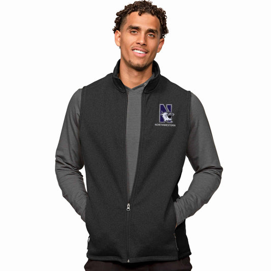 Northwestern Wildcats Antigua Black Heather Multi Course Vest with N-cat Design