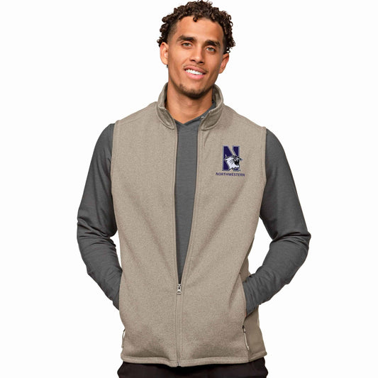 Northwestern Wildcats Antigua Oatmeal Heather Multi Course Vest with N-cat Design