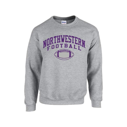 Northwestern University Wildcats Grey Crewneck Sweatshirt with Northwestern Football Design