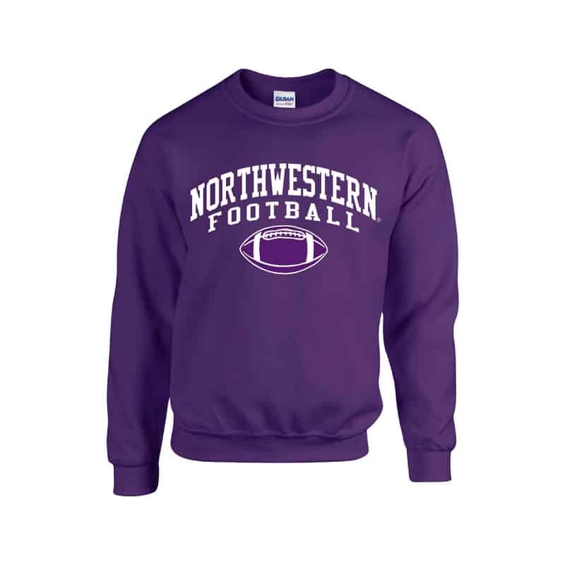Northwestern University Wildcats Purple Crewneck Sweatshirt with Northwestern Football Design