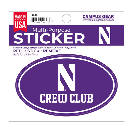 Northwestern University Wildcats Full Color Outside Application 3"X5" Oval Multi-Purpose Sticker with N & Crew Club Design