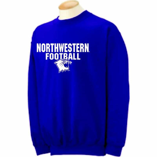 Northwestern University Wildcats Purple Crewneck Sweatshirt with Football Wildcat Design