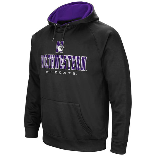 Northwestern University Wildcats Colosseum Men's Black VF Raglan Poly Pullover Hooded Sweatshirt with N-Cat Design