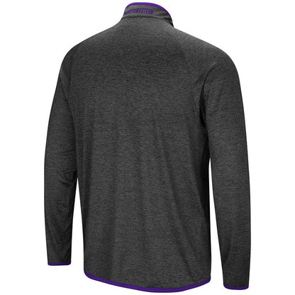 Northwestern University Wildcats Colosseum Men's Heather Charcoal Amnesia 1/4 Zip with N-Cat Design-Back