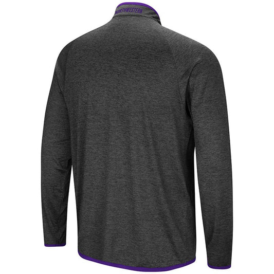 Northwestern University Wildcats Colosseum Men's Heather Charcoal Amnesia 1/4 Zip with N-Cat Design-Back