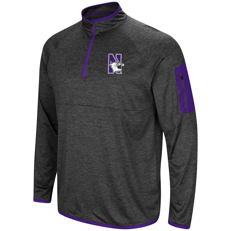 Northwestern University Wildcats Colosseum Men's Heather Charcoal Amnesia 1/4 Zip with N-Cat Design