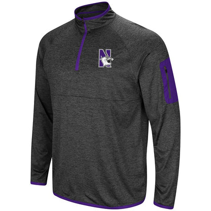 Northwestern University Wildcats Colosseum Men's Heather Charcoal Amnesia 1/4 Zip with N-Cat Design