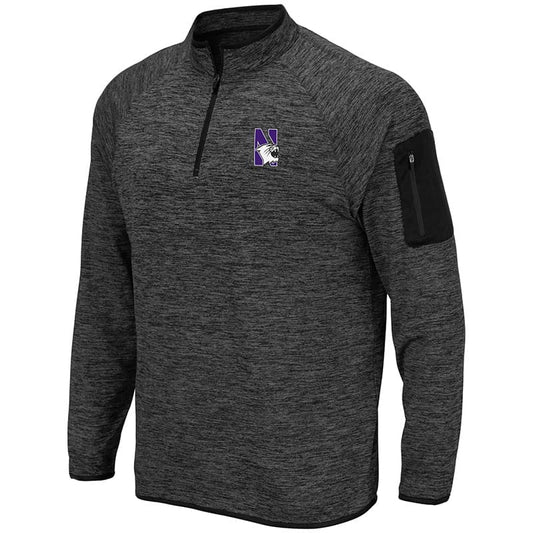 Northwestern University Wildcats Colosseum Men's Heather Charcoal 1/4 Zip with N-Cat Designwith N-Cat Design