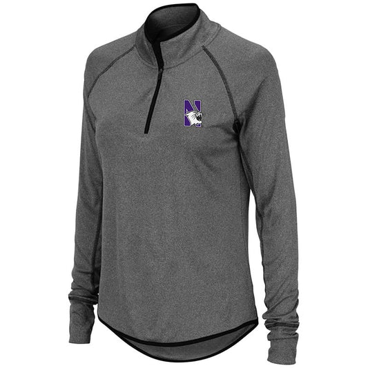 Northwestern University Wildcats Colosseum Ladies Heather Charcoal 1/4 Zipwith N-Cat Design