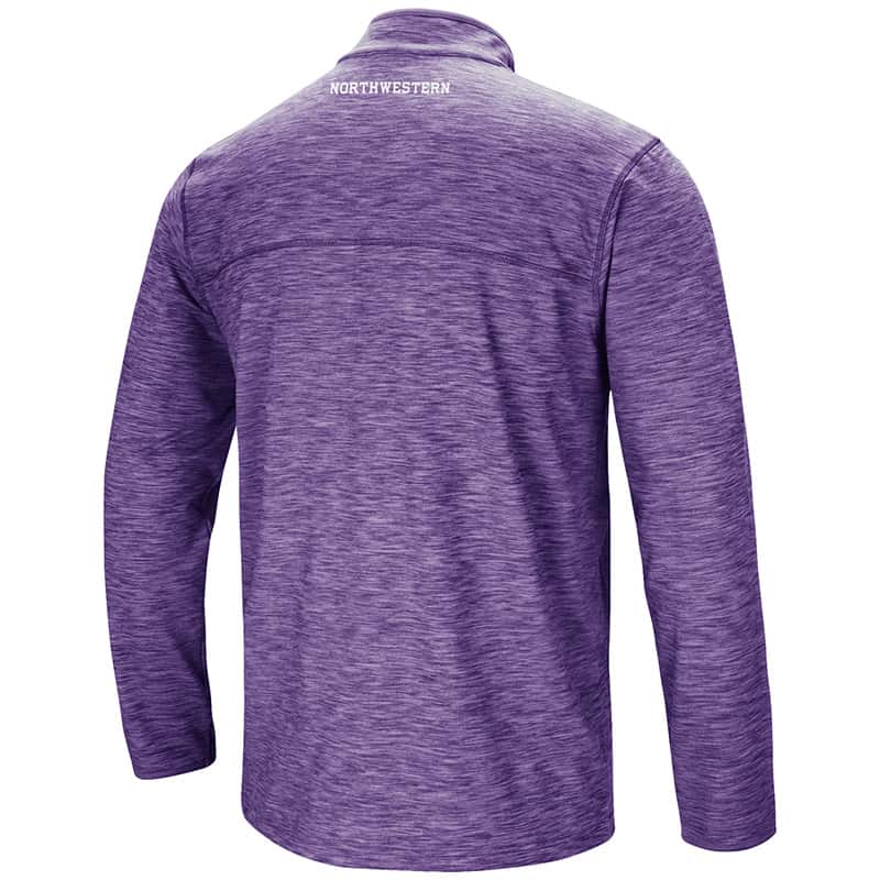 Northwestern University Wildcats Colosseum Men's Heather Purple Action Pass 1/4 Zip L/S T-Shirt with N-Cat Design-Back
