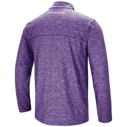 Northwestern University Wildcats Colosseum Men's Heather Purple Action Pass 1/4 Zip L/S T-Shirt with N-Cat Design-Back