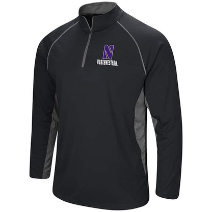 Northwestern University Wildcats Colosseum Men's Black/Grey 1/4 Zip Wind Shirt with Stylized N Design