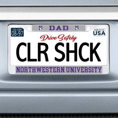 Northwestern University Wildcats Chrome License Plate Frame with Grey Laser Cut Insert -DAD/NORTHWESTERN UNIVERSITY