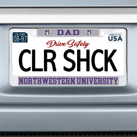 Northwestern University Wildcats Chrome License Plate Frame with Grey Laser Cut Insert -DAD/NORTHWESTERN UNIVERSITY