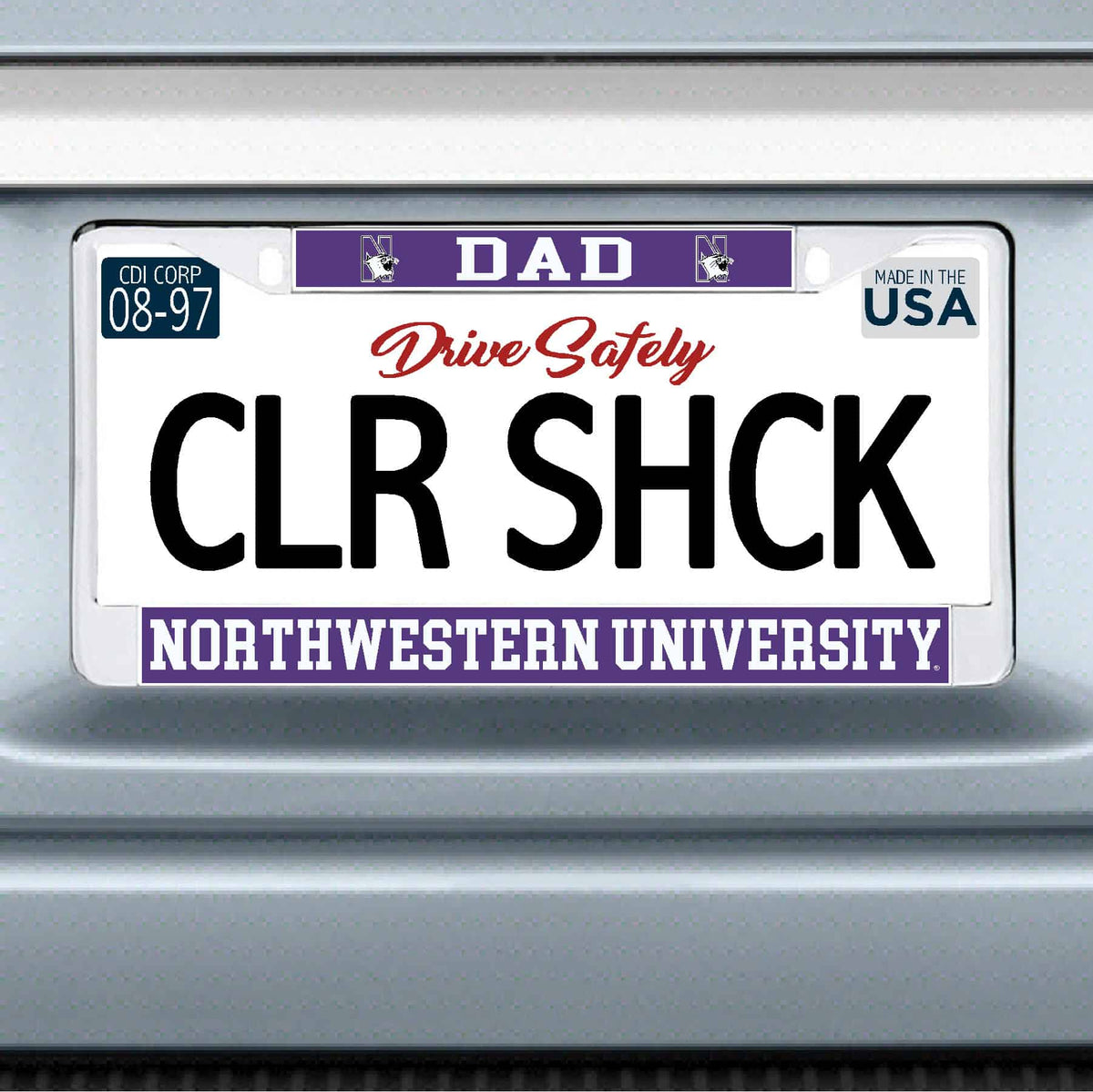 Northwestern University Wildcats Chrome License Plate Frame with Purple Laser Cut Insert -DAD/NORTHWESTERN UNIVERSITY