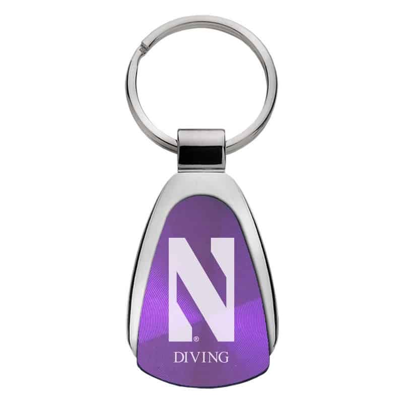 Northwestern University Wildcats Laser Engraved Purple Teardrop Keychain with Stylized N & Diving Design
