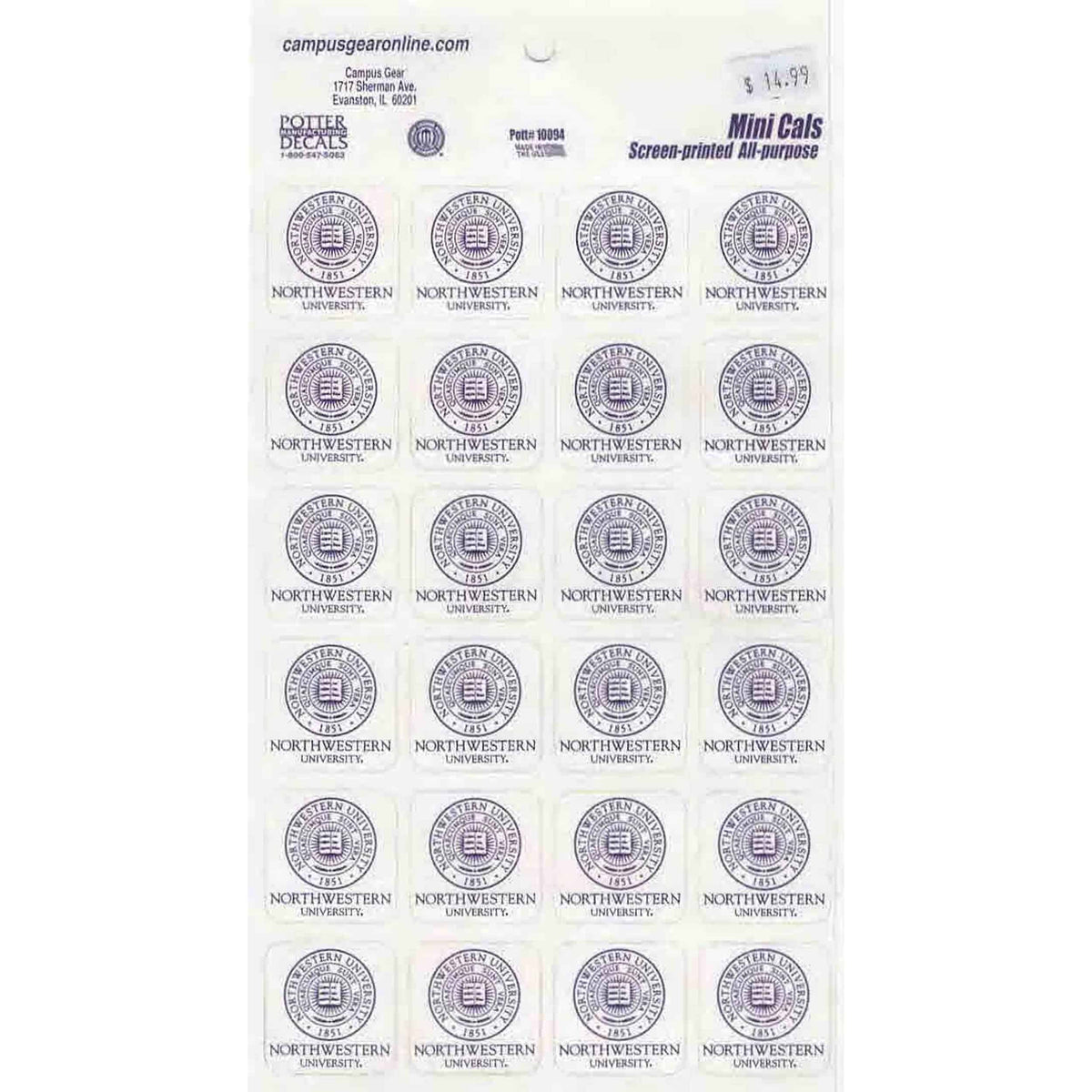 Northwestern University Wildcats Sticker Sheet of 24 Seal Design 1.5" Square Decals-2