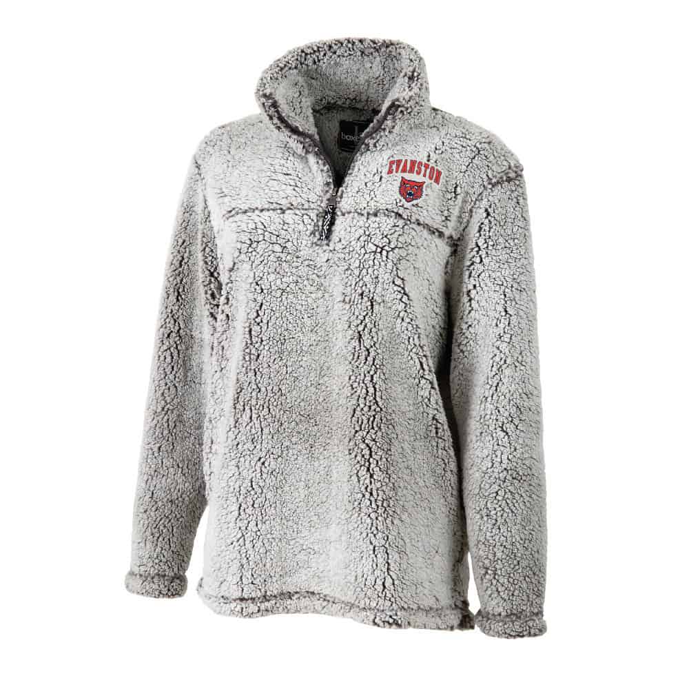 Evanston Wildkits Adult Frosty Grey Sherpa Quarter Zip Pullover Jacket by Boxercraft