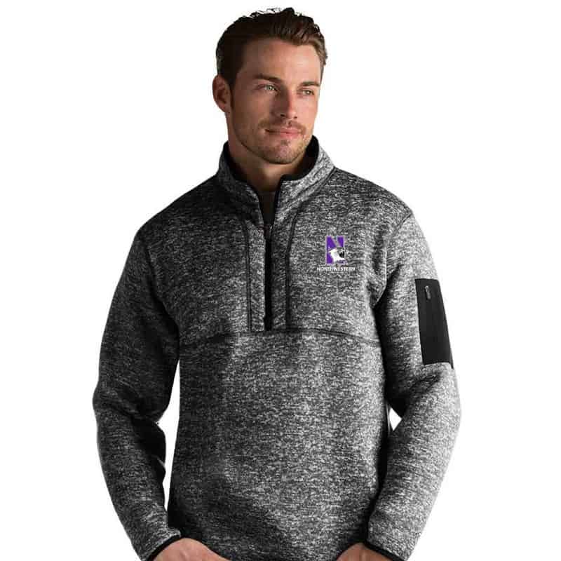 Northwestern University Wildcats Men's Antigua Fortune 1/4 Zip- Black Heathered