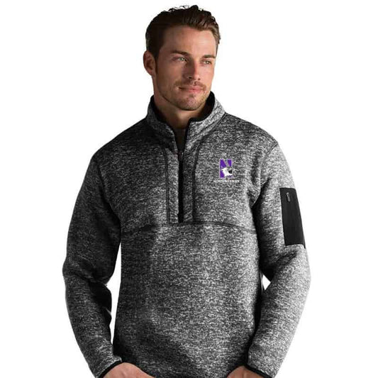 Northwestern University Wildcats Men's Antigua Fortune 1/4 Zip- Black Heathered