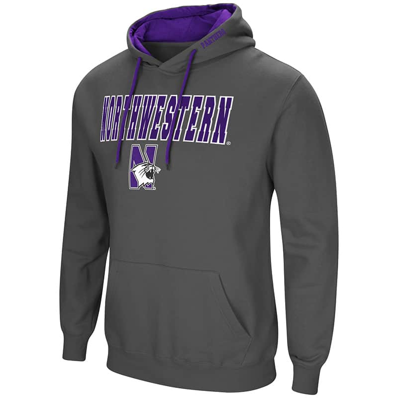 Northwestern University Wildcats Colosseum Men's Charcoal VF Pullover Hooded Sweatshirt with N-Cat Design