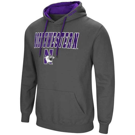 Northwestern University Wildcats Colosseum Men's Charcoal VF Pullover Hooded Sweatshirt with N-Cat Design