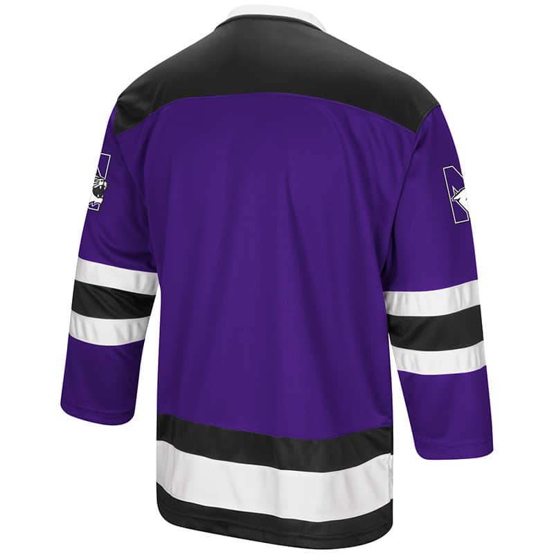 Northwestern University Wildcats Colosseum Men's Purple Athletic Machine Hockey Jerseywith N-Cat Design-Back