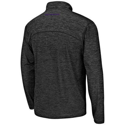 Northwestern University Wildcats Colosseum Men's Heather Black Action Pass L/S 1/4 Zip with N-Cat Design-Back