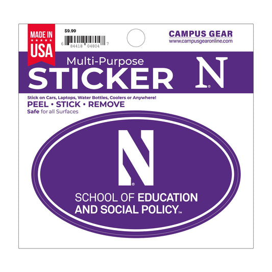 Northwestern University School of Education & Social Policy Full Color Outside Application 3"X5" Oval Multi-Purpose Sticker with N Design