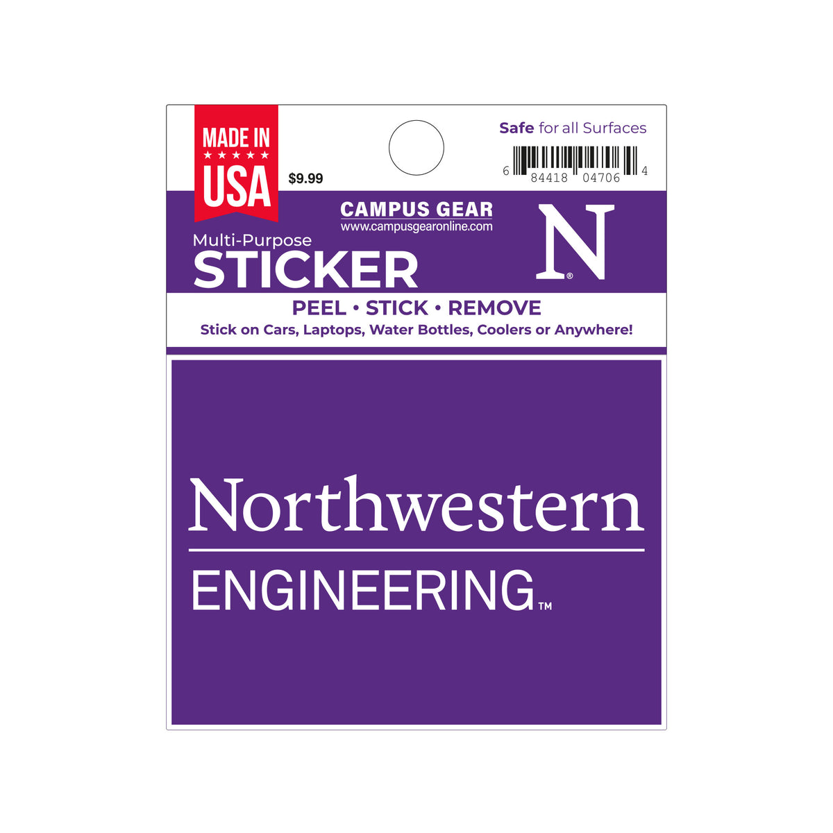 Northwestern University McCormick School of Engineering Full Color Outside Application 3"X4" Rectangular Multi-Purpose Sticker