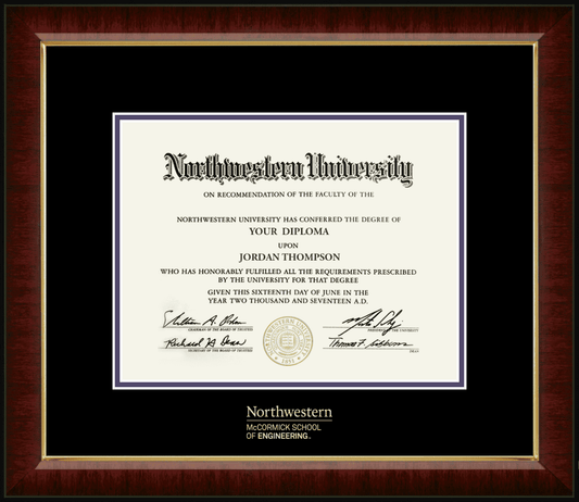 Northwestern University Wildcats Gold Embossed McCormick School of Engineering Diploma Frame in Murano with black and purple mats