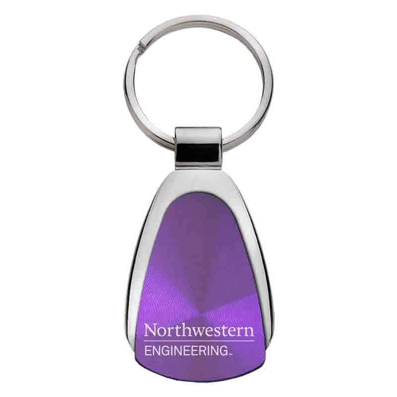 Northwestern University Wildcats Laser Engraved Purple Teardrop Keychain with Engineering Design