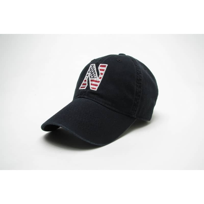 Northwestern Wildcats Legacy Unconstructed Fitted Black Hat with Stylized N American Flag Theme Design