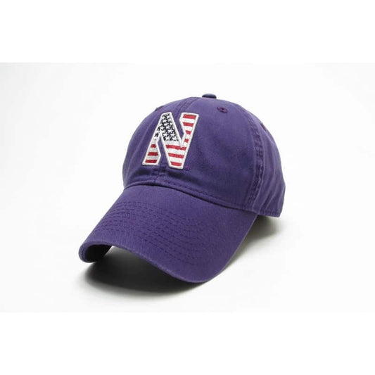 Northwestern Wildcats Legacy Unconstructed Fitted Purple Hat with Stylized N American Flag Theme Design