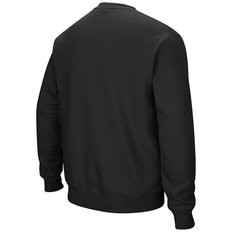 Northwestern University Wildcats Men's Black Colosseum Crewneck Sweatshirt With Sewn Arched Northwestern Over N-Cat Design -Back