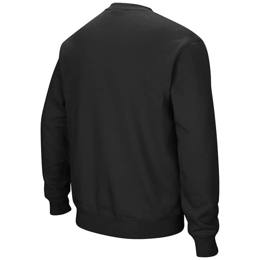 Northwestern University Wildcats Men's Black Colosseum Crewneck Sweatshirt With Sewn Arched Northwestern Over N-Cat Design -Back