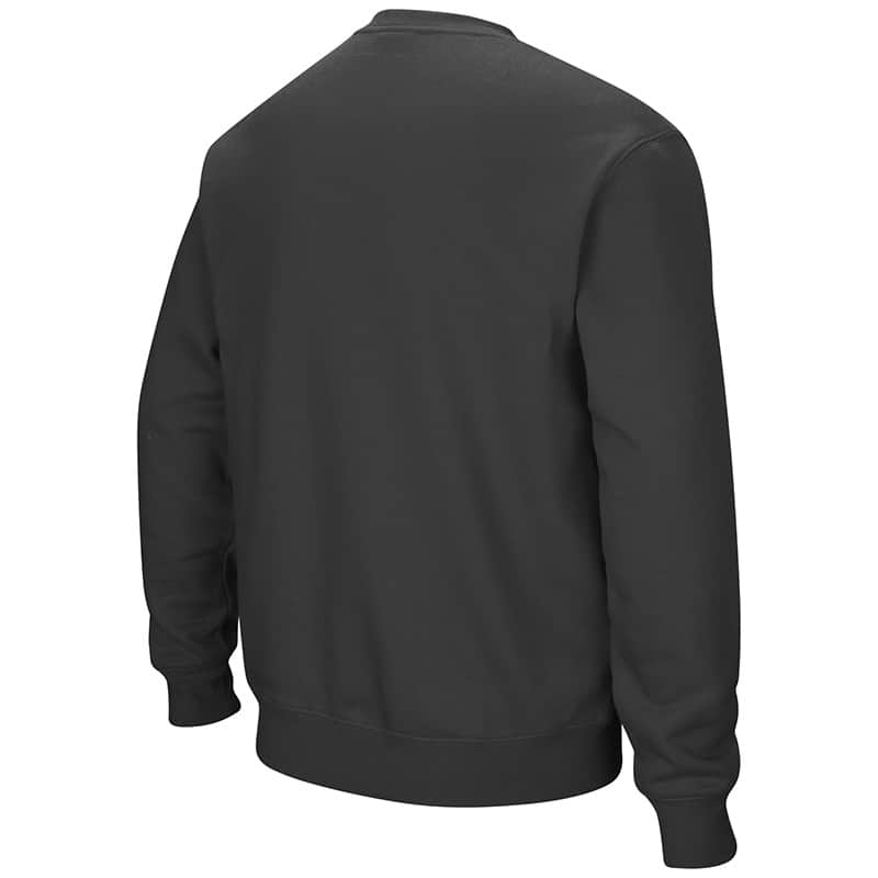Northwestern University Wildcats Men's Charcoal Colosseum Crewneck Sweatshirt With Sewn Arched Northwestern Over N-Cat Design-Back