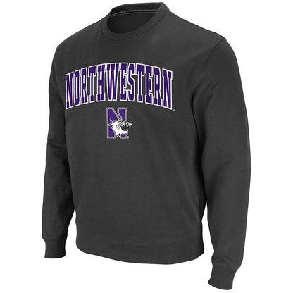 Northwestern University Wildcats Men's Charcoal Colosseum Crewneck Sweatshirt With Sewn Arched Northwestern Over N-Cat Design