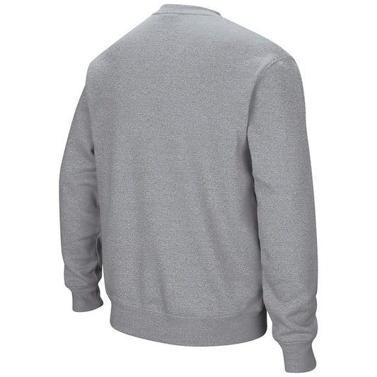 Northwestern University Wildcats Men's Heather Grey Colosseum Crewneck Sweatshirt With Sewn Arched Northwestern Over N-Cat Design -Back