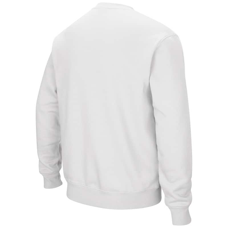 Northwestern University Wildcats Men's White Colosseum Crewneck Sweatshirt With Sewn Arched Northwestern Over N-Cat Design -Back