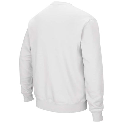 Northwestern University Wildcats Men's White Colosseum Crewneck Sweatshirt With Sewn Arched Northwestern Over N-Cat Design -Back